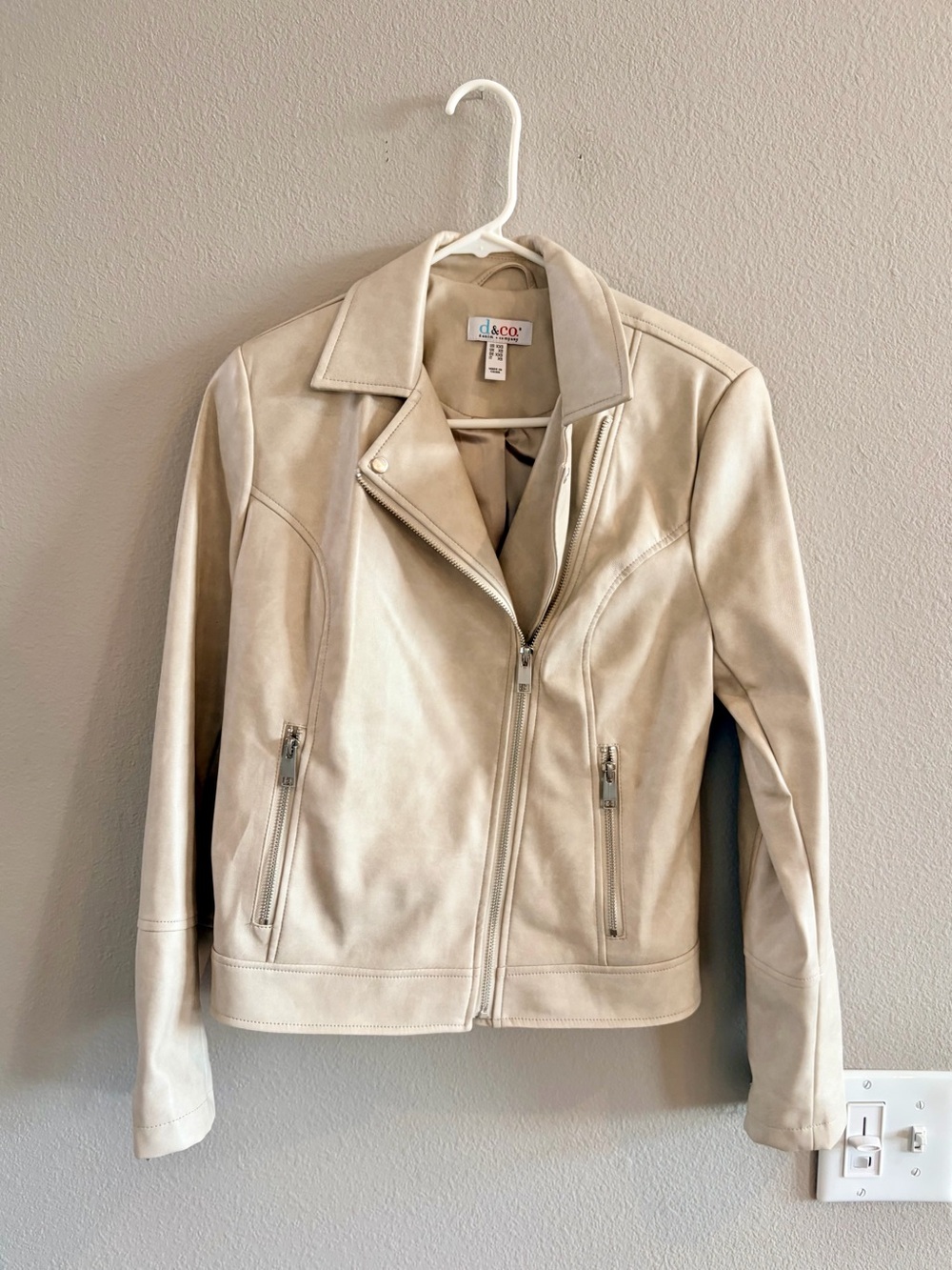 Denim&Co Cream Leather Moto Jacket XXS